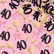 40th Birthday Confetti - pink, black + gold confetti