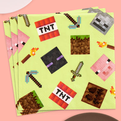 Pixel Mining Gamer Napkins - 25 paper napkins