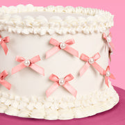 Pink Bow Cake Toppers - 12 pink + pearl cake toppers