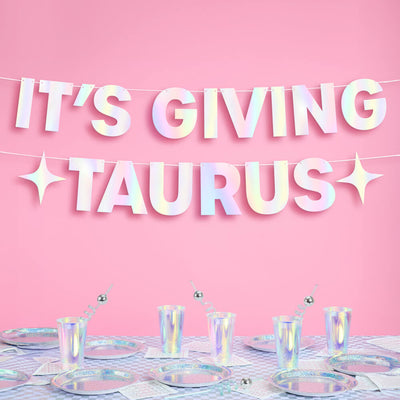 It's Giving Taurus Banner - iridescent foil banner