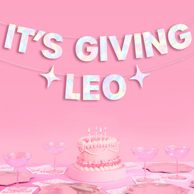 It's Giving Leo Banner - iridescent foil banner