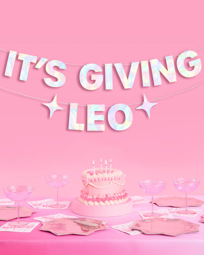 It's Giving Leo Banner - iridescent foil banner