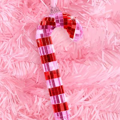 Disco Candy Cane Ornament - disco tiled ornament