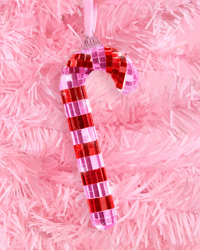Disco Candy Cane Ornament - disco tiled ornament