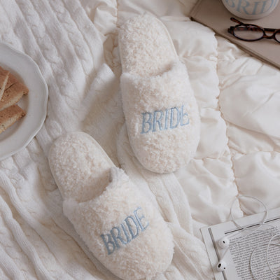 Bride Slippers - fuzzy faux fur slippers