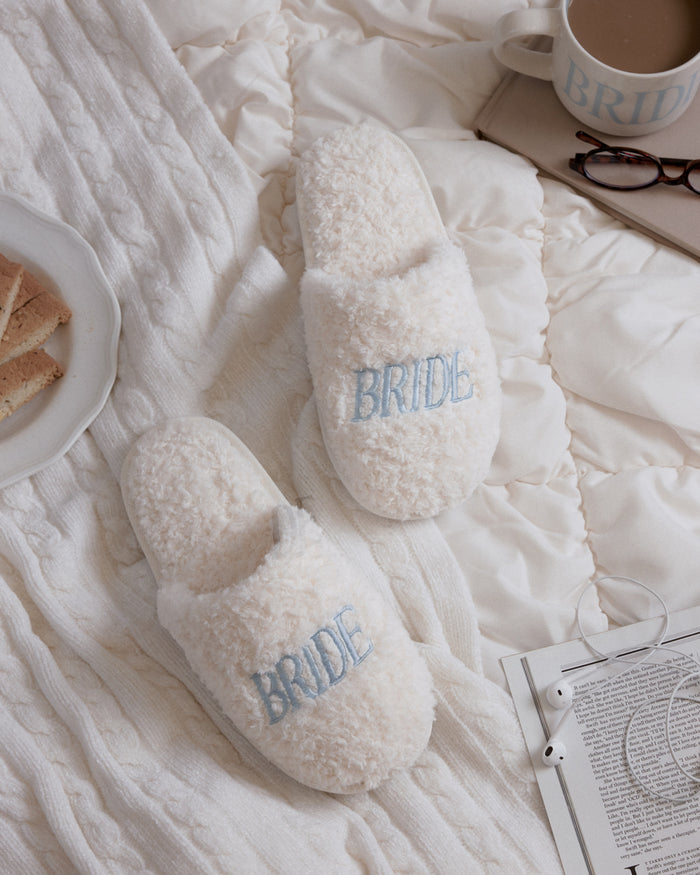 Bride Slippers - fuzzy faux fur slippers