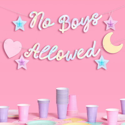 No Boys Allowed Banner - iridescent foil banner