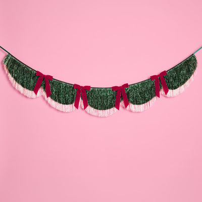 Christmas Bow Banner - fringe + velvet bows