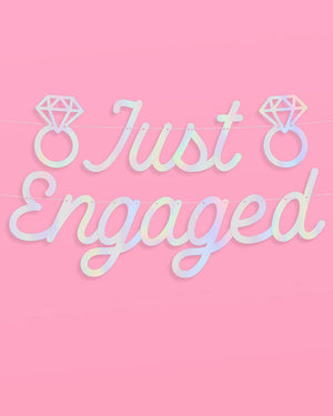 Just Engaged Banner - iridescent foil banner