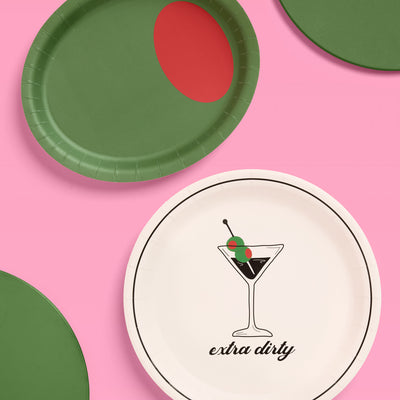 Dirty Martini Plate Set - 32 paper plates, 2 sizes