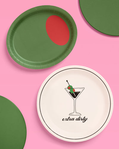 Dirty Martini Plate Set - 32 paper plates, 2 sizes