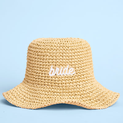 Straw Bride Bucket Hat - embroidered hat