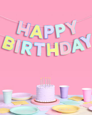 Pastel iridescent Happy Birthday banner