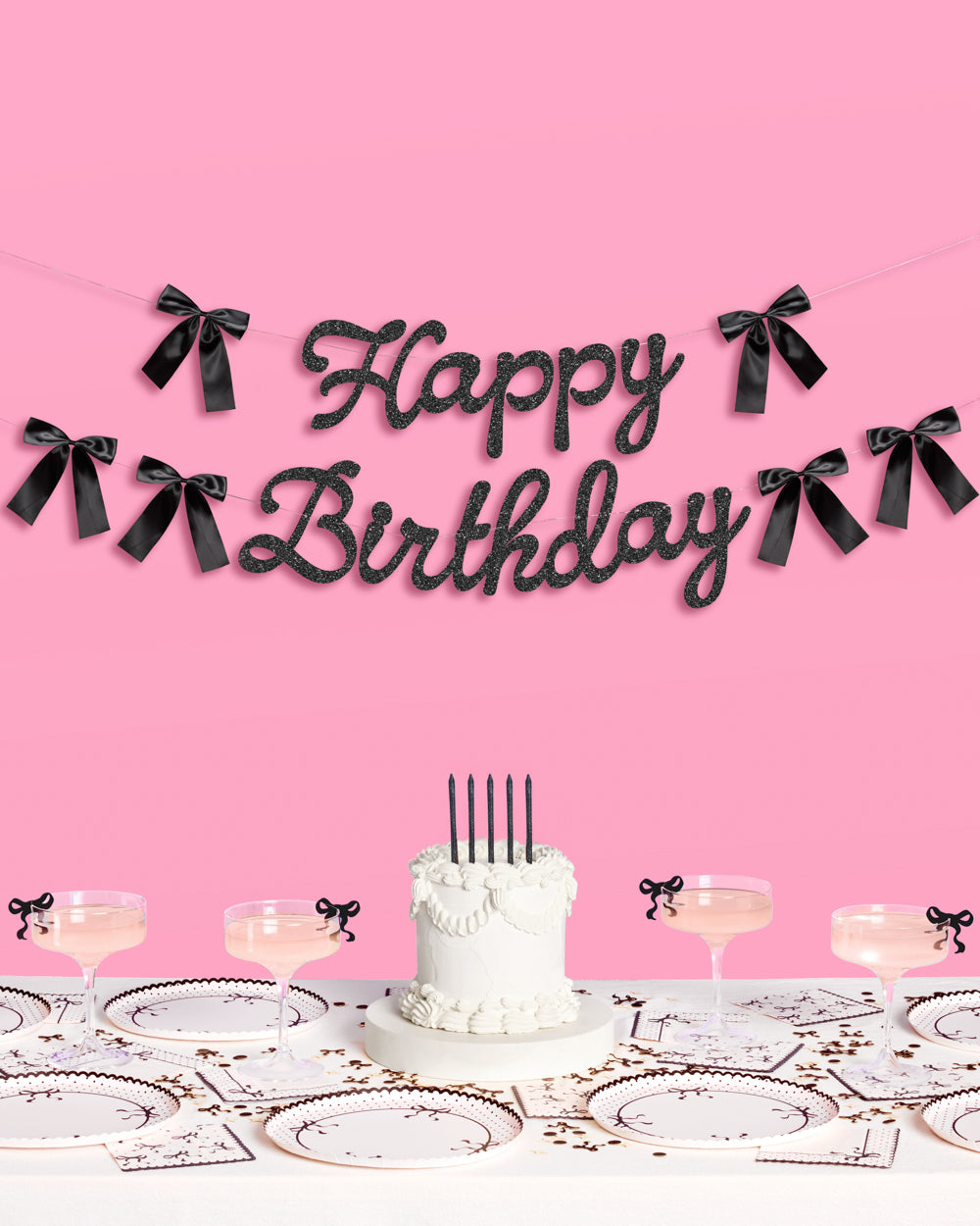 Little Black Bow Banner - black glitter banner