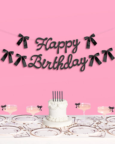 Little Black Bow Banner - black glitter banner