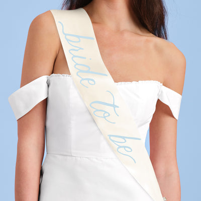 Coastal Bride Sash - ivory + blue satin sash