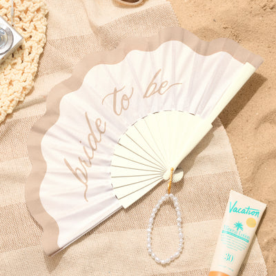 Pearl To Be Fan - white wooden fan with pearls