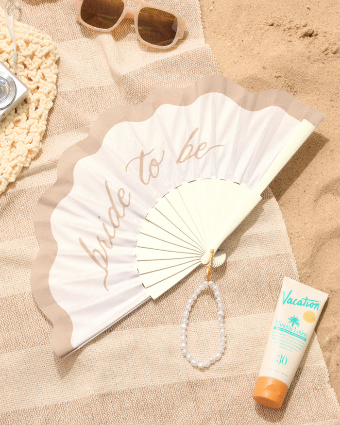 Pearl To Be Fan - white wooden fan with pearls