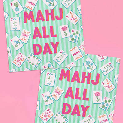 Mahj All Day Cocktail Napkins - pink + teal stripes