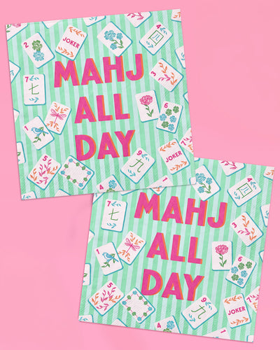 Mahj All Day Cocktail Napkins - pink + teal stripes