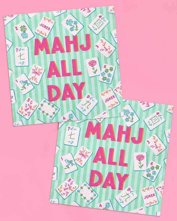 Mahj All Day Cocktail Napkins - pink + teal stripes
