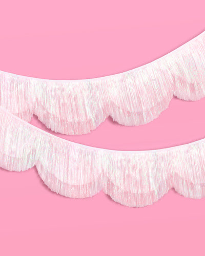 Iridescent Scallop Fringe - layered tinsel banner