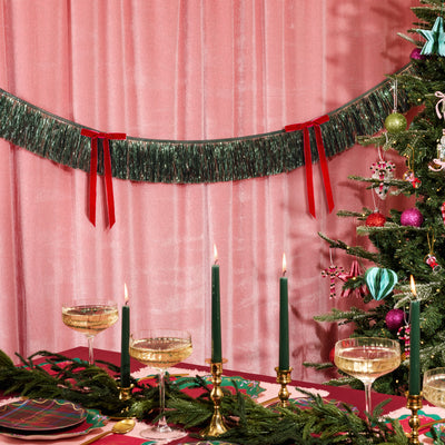 Xmas Bow Banner - fringe + velvet bows