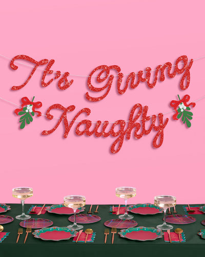 It's Giving Naughty Banner - red glitter banner