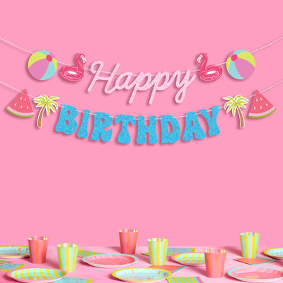 Pool Party Banner - glitter banner + icons