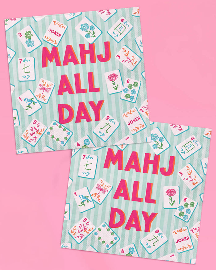 Mahj All Day Cocktail Napkins - pink + teal stripes