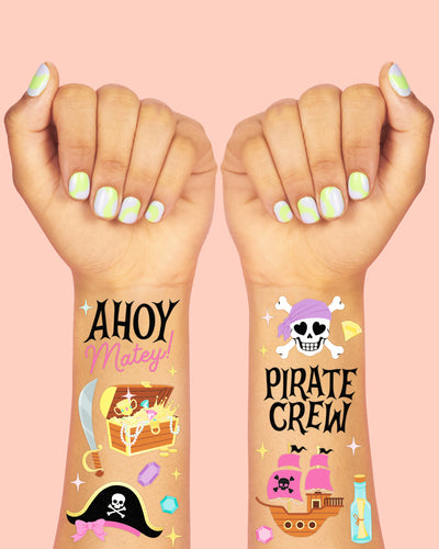 Pink Jolly Roger Tats - 48 temporary tattoos