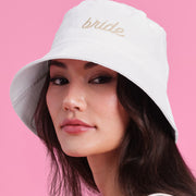 Beige Bride Bucket Hat - embroidered cotton hat
