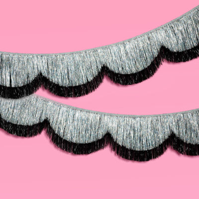 Black + Silver Scallop Fringe - 2 layer fringe banner