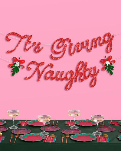 It's Giving Naughty Banner - red glitter banner