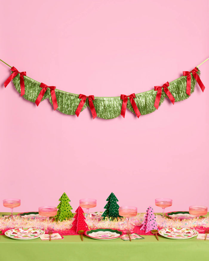 Holiday Bow Fringe Banner - festive garland