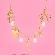 Bride Charm Necklace - gold, rhinestones + pearls