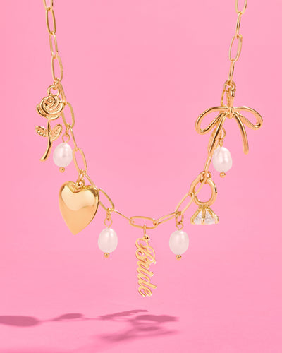 Bride Charm Necklace - gold, rhinestones + pearls