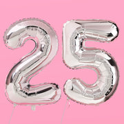 25 Number Balloons - 40" silver foil balloons