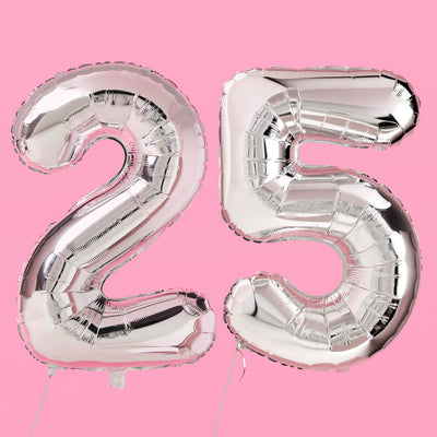 25 Number Balloons - 40" silver foil balloons