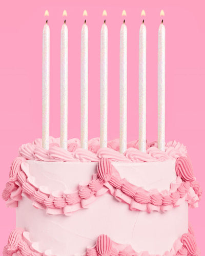 White Glitter Candles - 10 glitter candles