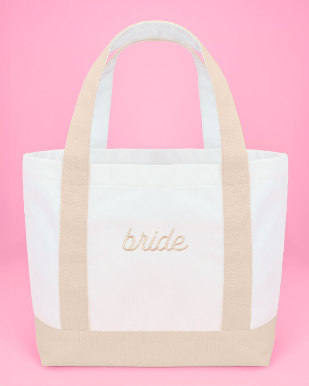 Beige Bride Tote - embroidered cotton tote