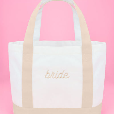 Beige Bride Tote - embroidered cotton tote