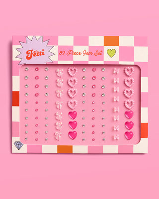 Bow and heart adhesive face gems
