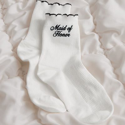 Maid of Honor Sock - white ribbed cotton sock