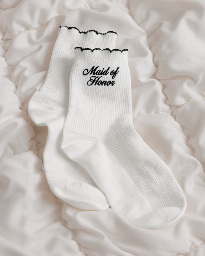 Maid of Honor Sock - white ribbed cotton sock