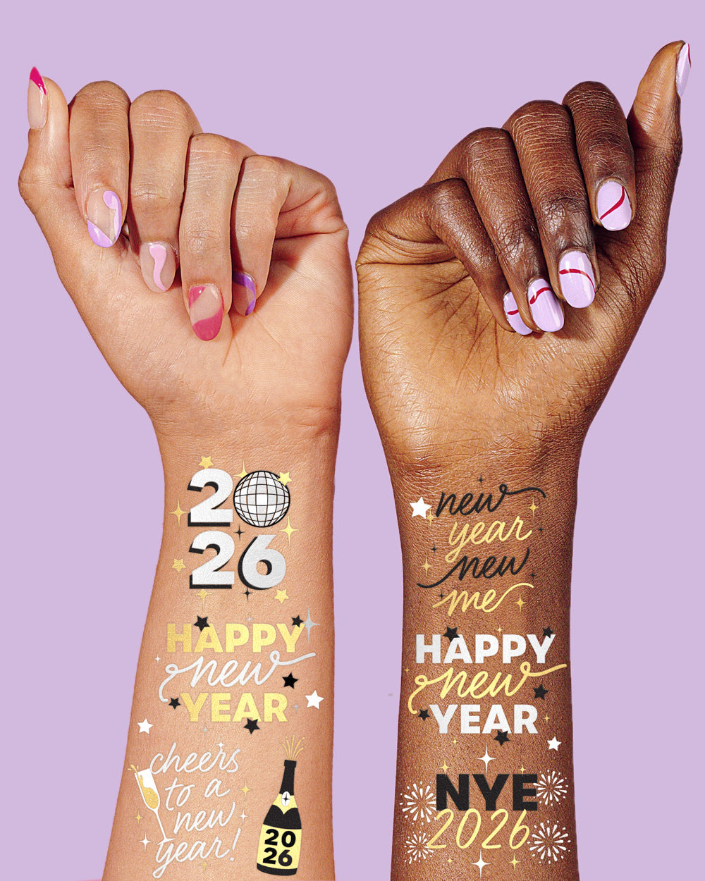 Metallic NYE Tats - 40 foil temporary tattoos