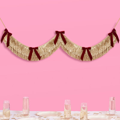 Golden Bow Fringe - layered fringe + velvet bows