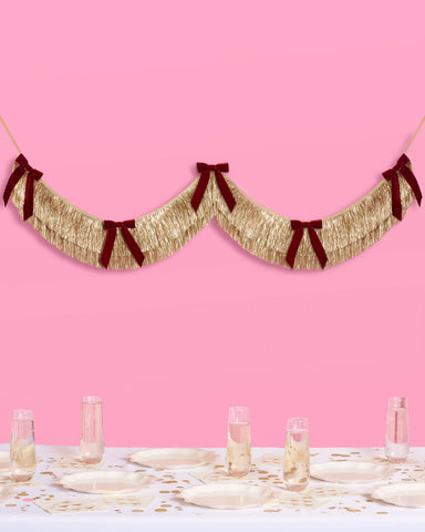 Gilded Bow Banner - layered fringe + velvet bows