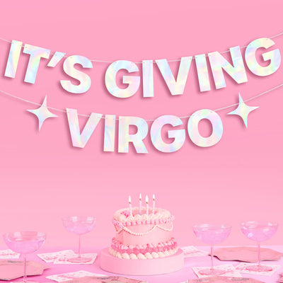 It's Giving Virgo Banner - iridescent foil banner