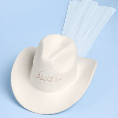 Bride Cowgirl Hat - embroidered felt hat + veil